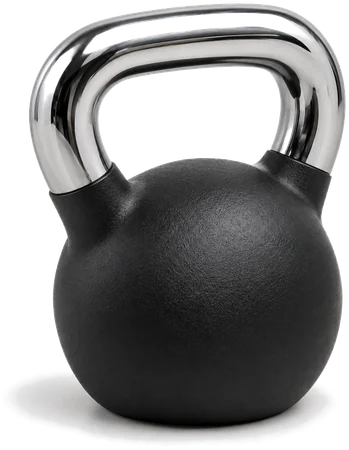 Black rubber-coated kettlebell with polished chrome handle